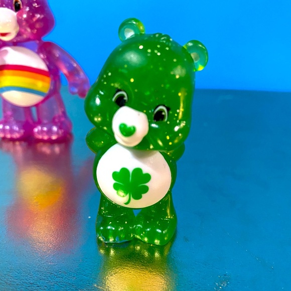 GLITTER CARE BEARS GOOD LUCK BEAR SHAMROCK & CHEER BEAR w/RAINBOW & MOVABLE ARMS - Picture 4 of 9